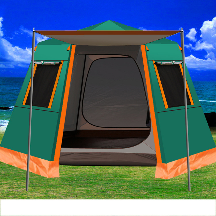Cheap Goat Tents UV Hexagonal Large Size Aluminum Pole Automatic Outdoor Camping Big Tent Family Travel 4 6Persons Awning Tourist Garden Pergola   